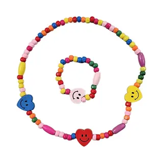 Fako Bijoux® - Kinderketting En Armband - Hout - Hartjes