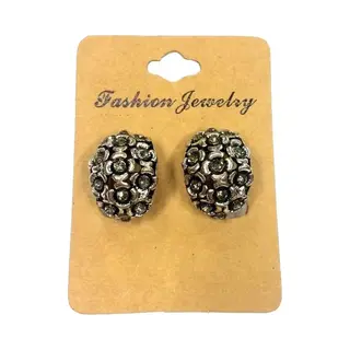Fako Bijoux® - Clip Oorbellen - Ovaal - Strass - Breed - Zilverkleurig