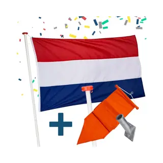 Vlaggen Unie Nederlandse Vlag Met Vlaggenstok Voor Aan Huis - Vlaggenstokhouder - Nederlandse Vlag - Oranje Wimpel - Complete Vlaggenset - Koningsdag