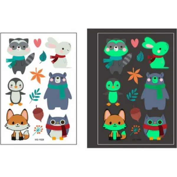 Plak Tattoos | Tattoo Stickers | Nep-tatoeages | Glow In The Dark | Winterdieren | 1 Vel thumbnail