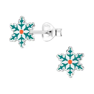 Zilveren Groen Rood Sneeuwvlokje Kinderoorbellen | Snowflake Kerst Oorbellen Meisje Zilver | Zilverana | Sterling 925 Silver