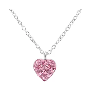 Zilveren Hartje Roze 13 Kristal Kinderketting | Hart Hanger Ketting Meisje | Zilverana | Sterling 925 Silver (Echt Zilver)