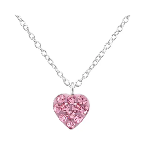 Zilveren Hartje Roze 13 Kristal Kinderketting | Hart Hanger Ketting Meisje | Zilverana | Sterling 925 Silver (Echt Zilver) thumbnail