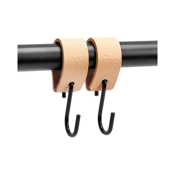 Brute Strength - S Haken Mit Lederschlaufe - Naturel - 2X - 12, 5 X 2, 5 Cm - Kleiderhaken Garderobenhaken Fleischerhaken Leder thumbnail