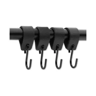 Brute Strength - S Haken Mit Lederschlaufe - Anthracite - 4X - 12, 5 X 2, 5 Cm - Kleiderhaken Garderobenhaken Fleischerhaken Leder