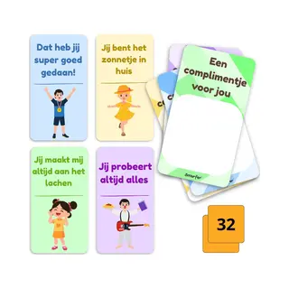 Smarfer - Complimenten Kaartjes Voor Kinderen - 32 Complimenten - Positieve Psychologie - 32 Stuks - Cadeau - Complimenten Kaarten Kind