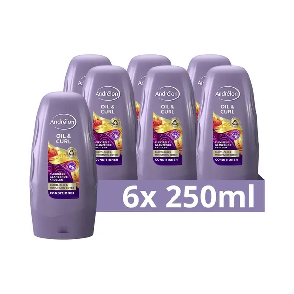 Andrélon Conditioner - Oil & Curl - Verrijkt Met Buriti-olie En Murumuru-boter - 6 X 250 Ml - Voordeelverpakking thumbnail