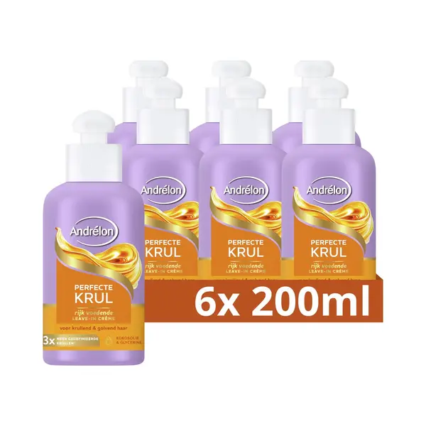 Andrélon Rijk Voedende Leave-in Haarcrème - Perfecte Krul - Verrijkt Met Kokosolie & Glycerine - 6 X 200 Ml thumbnail