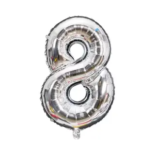 New Age Devi - Folieballon Xl 100cm Met Opblaasrietje - Cijfer 8 Zilver - 8-jarige Folieballon - 1 Meter Groot Met Rietje - Mixen Met Andere Cijfers