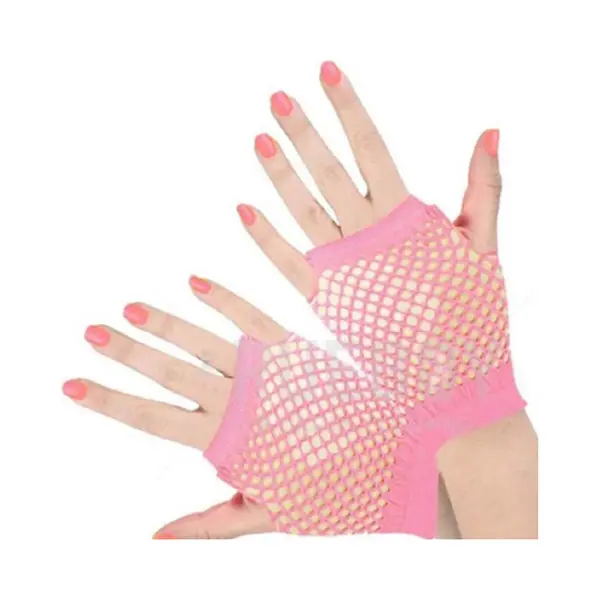 New Age Devi - Vingerloze Korte Visnet Handschoenen Fluor Roze Sexy Fancy Carnaval Party Dance Club Nylon Spandex Mesh thumbnail
