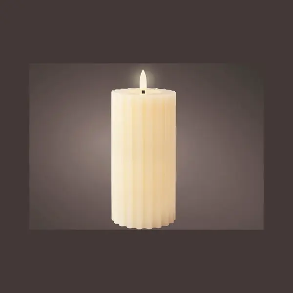 Lumineo Led Wachskerze Creme 17, 3 X 7, 5 Cm, Geriffelt, Batteriebetrieben thumbnail