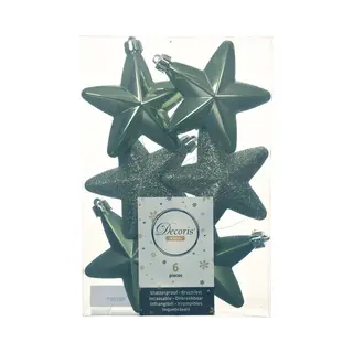 Decoris Kersthanger Sterren - 6x St - Mosgroen - 7 Cm - Kunststof - Kerstornamenten - Kerstversiering