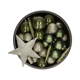 Decoris Kerstballen Set - 34-dlg - Mosgroen - Incl. Piek - Kunststof - Kerstversiering