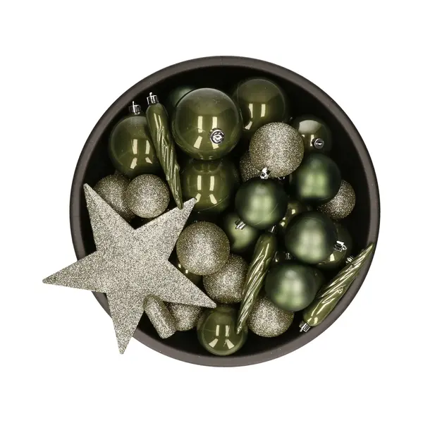 Decoris Kerstballen Set - 34-dlg - Mosgroen - Incl. Piek - Kunststof - Kerstversiering thumbnail