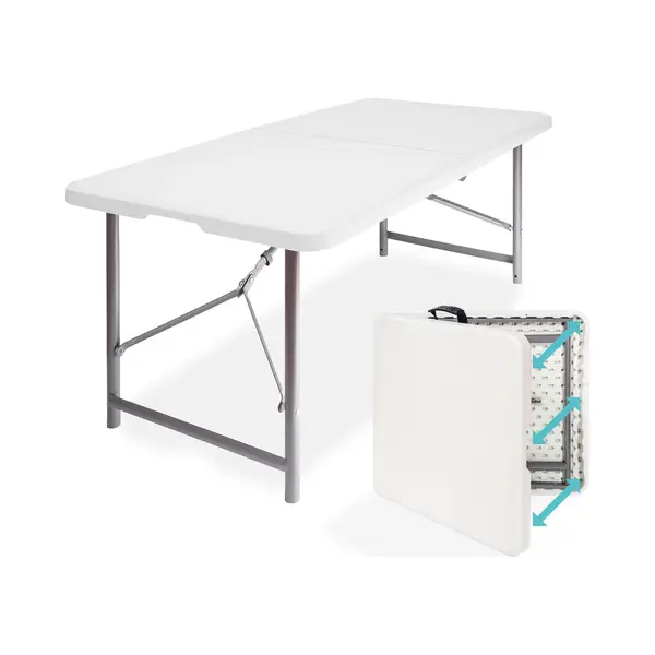 LifeGoods Zusammenklappbarer Tisch - 60x120cm - Campingtisch - Wetterfest - Klapptisch - Weiß thumbnail