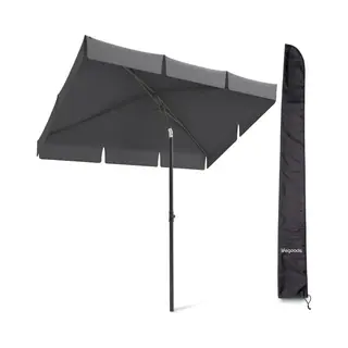 LifeGoods Sonnenschirm - 200x125cm - 30° Neigbar - Wasserdicht - Mit Bezug - Grau