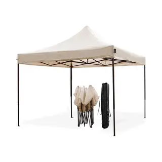 LifeGoods Partytent - Opvouwbaar - 3x3 M - Easy Up - Paviljoen - Waterdicht - Draagtas Met Wieltjes - Beige