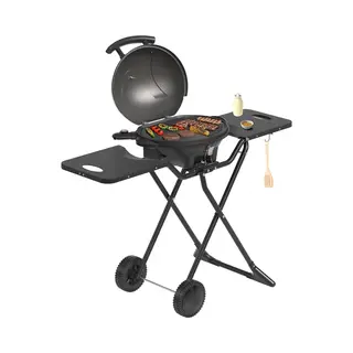 KitchenBrothers Elektrische Bbq - Bpa-Vrij - Opvouwbaar - Bpa-Vrij - Barbecue Met Wielen - Anti-aanbaklaag - Zijtafels - Tot 250°C - 2400W - Zwart
