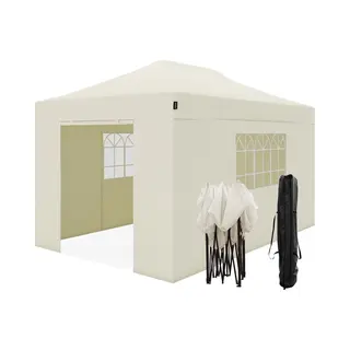 LifeGoods Partytent - Paviljoen - 3x4.5 M - Zijwanden - Easy Up - Opvouwbaar - Waterdicht - Draagtas Met Wieltjes - Beige