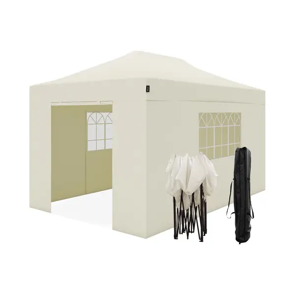 LifeGoods Partytent - Paviljoen - 3x4.5 M - Zijwanden - Easy Up - Opvouwbaar - Waterdicht - Draagtas Met Wieltjes - Beige thumbnail