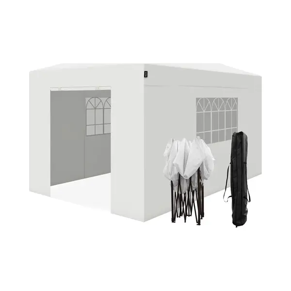 LifeGoods Partyzelt Pavillon - 3, 0 X 4, 5 M - Mit Seitenwänden - Leicht Aufbaubar, Faltbar, Wasserdicht - Tragetasche Mit Rädern - Weiß thumbnail
