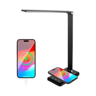 Auronic - Schreibtischlampe - Led - Usb & Kabelloses Laden - Dimmbar - Schwarz