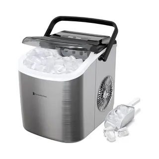 KitchenBrothers - 1.2L - IJsblokjesmachine - 12kg/24 Uur - IJsblokjesmaker - IJsschep - Draagbaar – Zelfreinigingsfunctie - Rvs