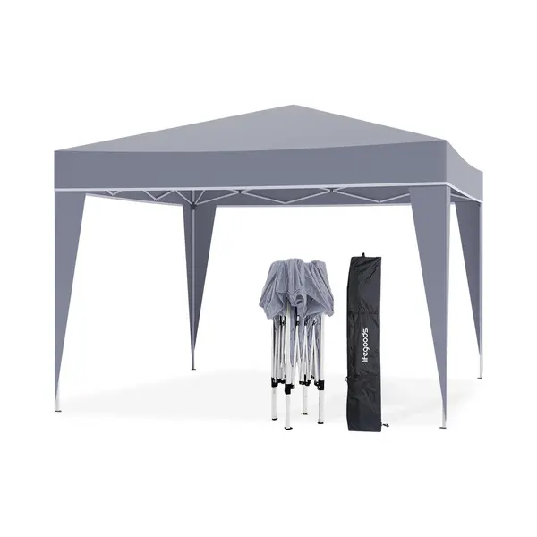 LifeGoods Partyzelt - Pavillon - 3x3 M - Leicht Aufbaubar - Faltbar - Wasserdicht - Tragetasche Mit Rädern - Grau thumbnail