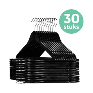 LifeGoods Kledinghangers - 30 Stuks - Kleerhangers - Broekhangers - Hardhout - Metalen Draaibare Haak - Zwart