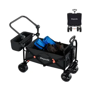 LifeGoods Bolderkar Opvouwbaar - 90L - 120KG Draagkracht - Draaibare Wielen Met Rem - 120x61x80CM - Inklapbare Bolderwagen - Wasbaar Polyester - Zwart