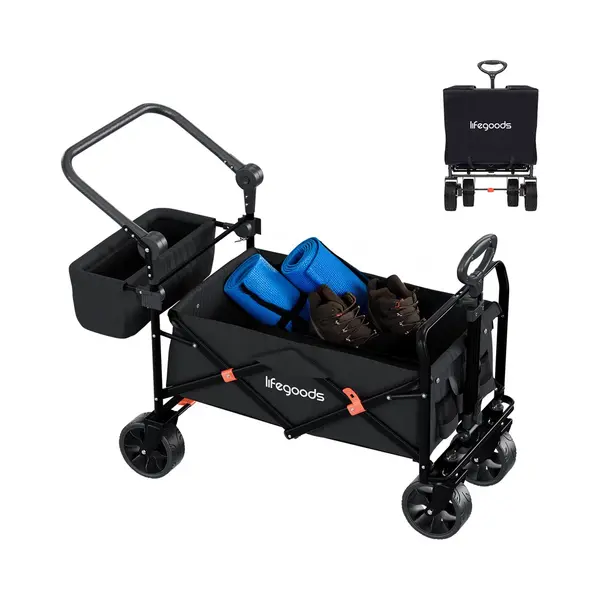 LifeGoods Wagen - Faltbar - Bis Zu 120KG - 90L - Baschbares Polyester - 120x80cm - Schwarz thumbnail