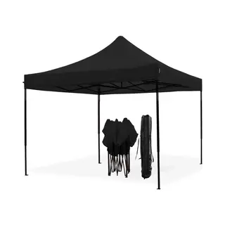 LifeGoods Partyzelt - 3x3 M - Leicht Aufbaubar - Faltbar - Wasserdicht - Tragetasche Mit Rädern - Anthrazit