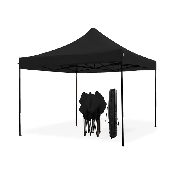 LifeGoods Partyzelt - 3x3 M - Leicht Aufbaubar - Faltbar - Wasserdicht - Tragetasche Mit Rädern - Anthrazit thumbnail