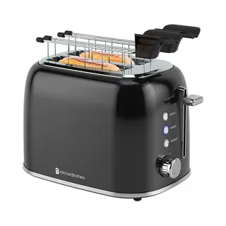 KitchenBrothers Broodrooster Met Tostiklemmen - Pfas En Bpa Vrij - Toaster - Tosti Ijzer - 6 Warmteniveaus - Brede Sleuven - Broodrooster - 870W -