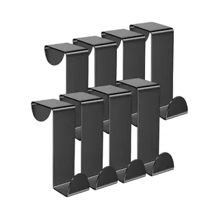Toj Deurhaken Set Van 8 Stuks - Keukenkast / Deur Kapstokhaken - Ophanghaken - Deurkapstok - 5KG Belastbaar - Rvs - Mat Zwart