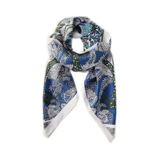 Lazy Cat Dames Sjaal – Halsdoek – Blauwe Bloemen – Hoofddoek – 90 X 90 Cm