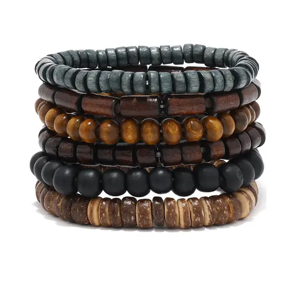 Lazy Cat Kralen Armband - Set 6 Armbanden - Houten Armband thumbnail