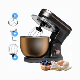 BluMill Keukenmachine - Rvs - 6 Snelheden - Keukenmachine Met Kom - 5 Liter - Met Accessoires - 1200W - Zwart / Rosé Goud