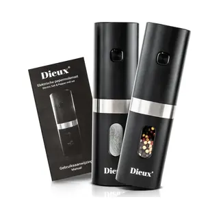 Dieux® Dieux - Peper En Zoutmolen Set - Elektrisch - Pepermolen - Zoutmolen - 2 Stuks - Instelbare Maalgraad - Hervulbaar - Barbecue - Bbq Accesoires - Luxe