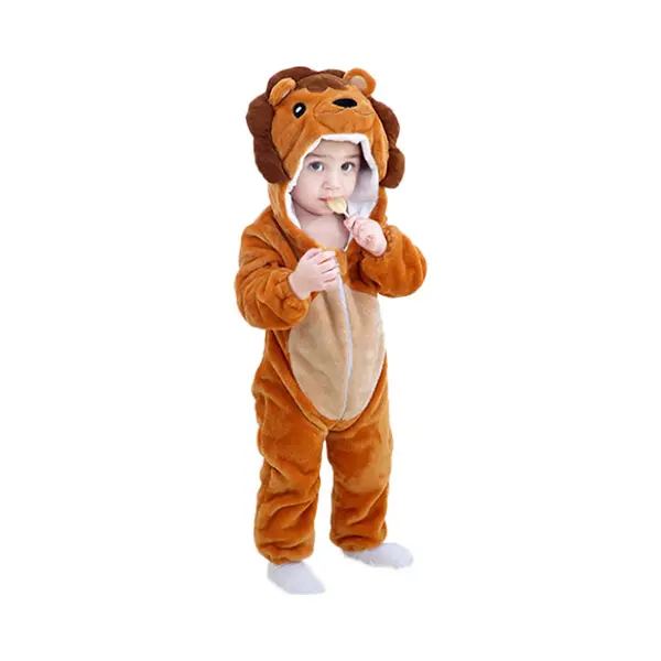 Budino® Baby Onesie - Baby Romper - Baby Pyjama - Baby Pakje - Baby Verkleedkleding - Carnavalskleding - Dier - Leeuw - Bruin - Maat 90 thumbnail