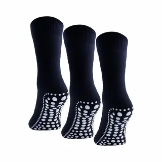 Budino® Huissokken Anti Slip Set - 3 Paar - Dikke Antislip Sokken - Gripsokken - Dikke Yoga Pilates Sokken - Maat 35-38 - Blauw