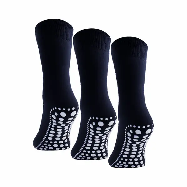 Budino® Huissokken Anti Slip Set - 3 Paar - Dikke Antislip Sokken - Gripsokken - Dikke Yoga Pilates Sokken - Maat 35-38 - Blauw thumbnail