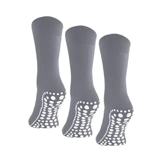 Budino® Huissokken Anti Slip Set - 3 Paar - Dikke Antislip Sokken - Gripsokken - Dikke Yoga Pilates Sokken - Maat 43-46 - Grijs