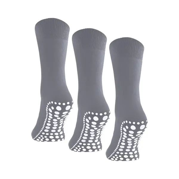 Budino® Huissokken Anti Slip Set - 3 Paar - Dikke Antislip Sokken - Gripsokken - Dikke Yoga Pilates Sokken - Maat 43-46 - Grijs thumbnail