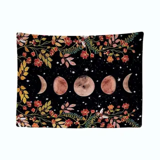 Ulticool Wandkleed - Maan Tarot Kaarten Horoscoop Natuur Bloemen - 200x150 Cm - Groot Wandtapijt - Decoratie Versiering Landelijk Herfst Voor Binnen