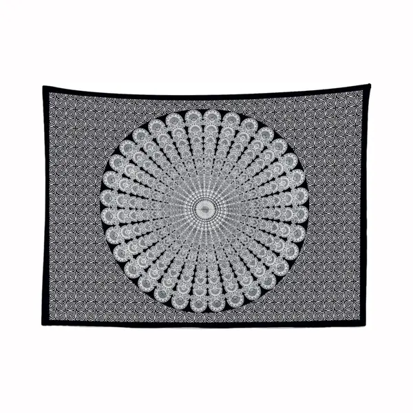 Ulticool Wandkleed Binnen - Wandtapijt - Mandala - Zwart - Wit - Muurkleed - Wanddoek Stof - 200 X 150 Cm - Bohemian Wanddecoratie - Wandhanger - Muurhanger - thumbnail