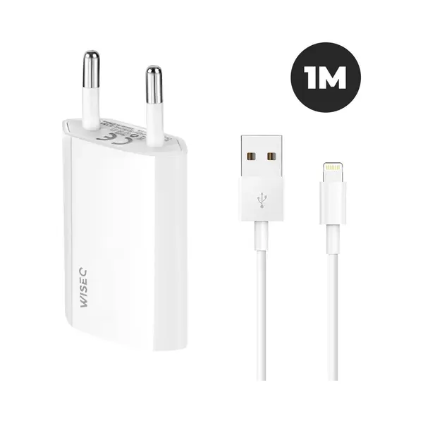 WiseQ Oplader Geschikt Voor IPhone & IPad - Inclusief Oplaadkabel Geschikt Voor Lightning Kabel 1 Meter - Wit thumbnail