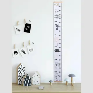 Miniiyou Groeimeter Babykamer & Kinderkamer – Canvas Meetlat Met Dierenprint – Houten Ophanging – 200x20 Cm – Neutrale Wanddecoratie Voor Kinderen