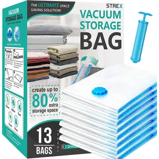 Strex Vacuumzakken Dekbedden&Kleding - 14 Stuks / 4 Maten - Reiszakken / Vacumeerzakken - Incl. Handpomp