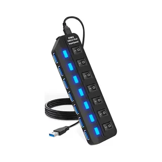 Strex Usb 3.0 Hub - 7 Poorten - Usb Splitter Met Aan/Uit Switch - 5Gbps - 100cm Kabel - Voor Laptop & Pc - Usb-Hub